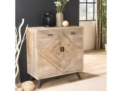 ANDRO - Buffet Beige Scandi 2 Tiroirs 2 Portes Pieds Noirs Sapin