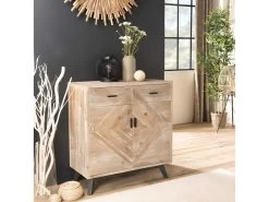 ANDRO - Buffet Beige Scandi 2 Tiroirs 2 Portes Pieds Noirs Sapin -Magasin de meubles de restaurant buffet 14652531