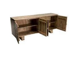 IRENE - Buffet Bois Manguier 177x45cm 4 Portes 2 étagères Motifs Noirs Goa -Magasin de meubles de restaurant buffet 14657485