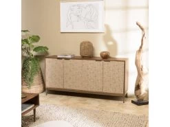 ALIX - Buffet En Bois De Manguier 4 Portes Motifs Ethniques