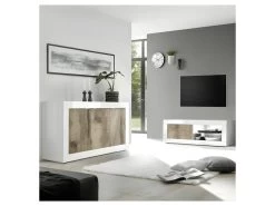 Buffet 3 Portes Blanc/Planches Bois - MATERA -Magasin de meubles de restaurant buffet 17623979