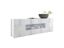 Buffet 2 Portes 4 Tiroirs Laqué Blanc Brillant LED's - TICATO