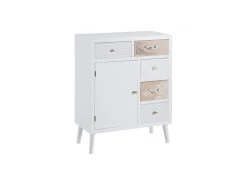 Meuble D'entrée 1 Porte 5 Tiroirs Bois Clair/Blanc - PRIMAVERA