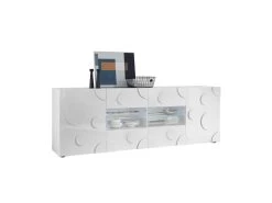 Buffet 2 Portes 4 Tiroirs Blanc Laqué Brillant à Leds - PEPPERONI