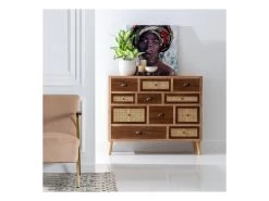 Meuble D'entrée 11 Tiroirs Bois/Rotin - BISCUIT -Magasin de meubles de restaurant buffet 17624477