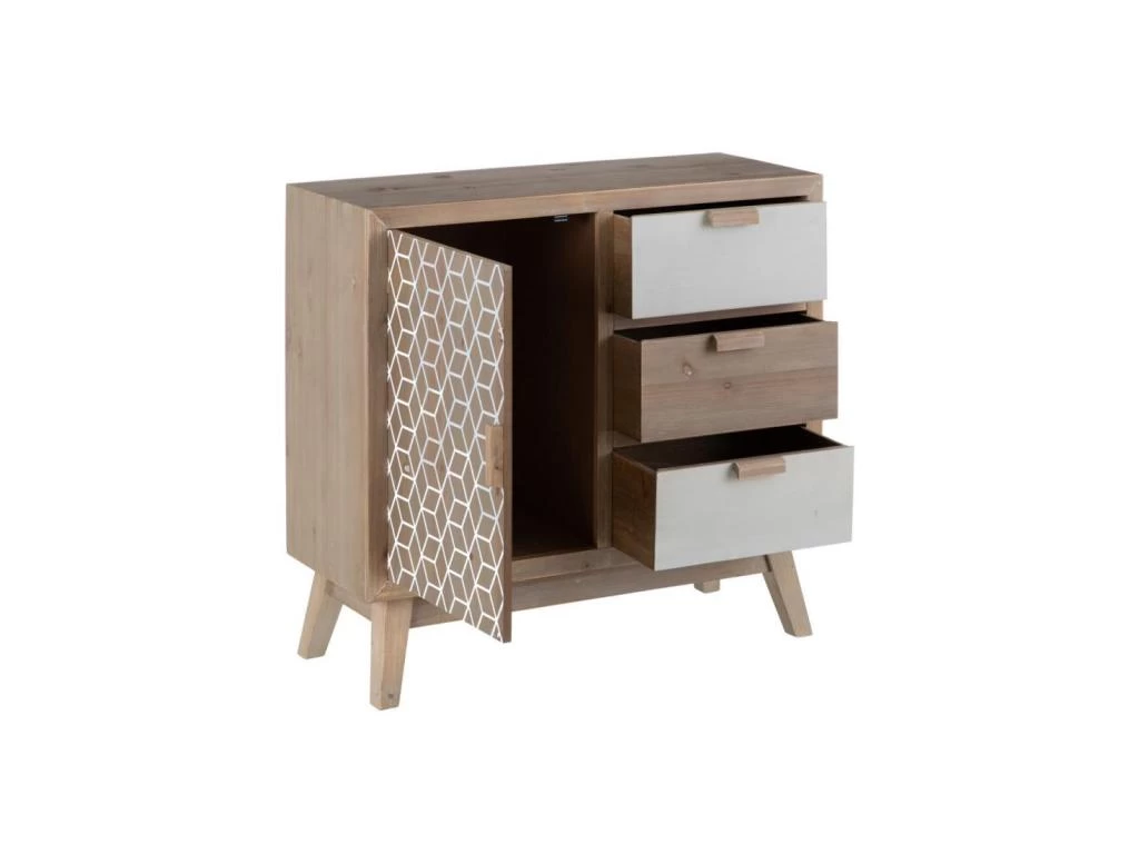 Meuble D'entrée 3 Tiroirs 1 Porte Bois/Blanc - HACHI 5 Meuble D'entrée 3 Tiroirs 1 Porte Bois/Blanc - HACHI – Image 3