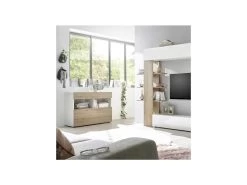 Buffet 1 Abattant 1 Tiroir Laqué Blanc Brillant/Chêne Naturel - TAORMINE 12 Buffet 1 Abattant 1 Tiroir Laqué Blanc Brillant/Chêne Naturel - TAORMINE -Magasin de meubles de restaurant buffet 17624939