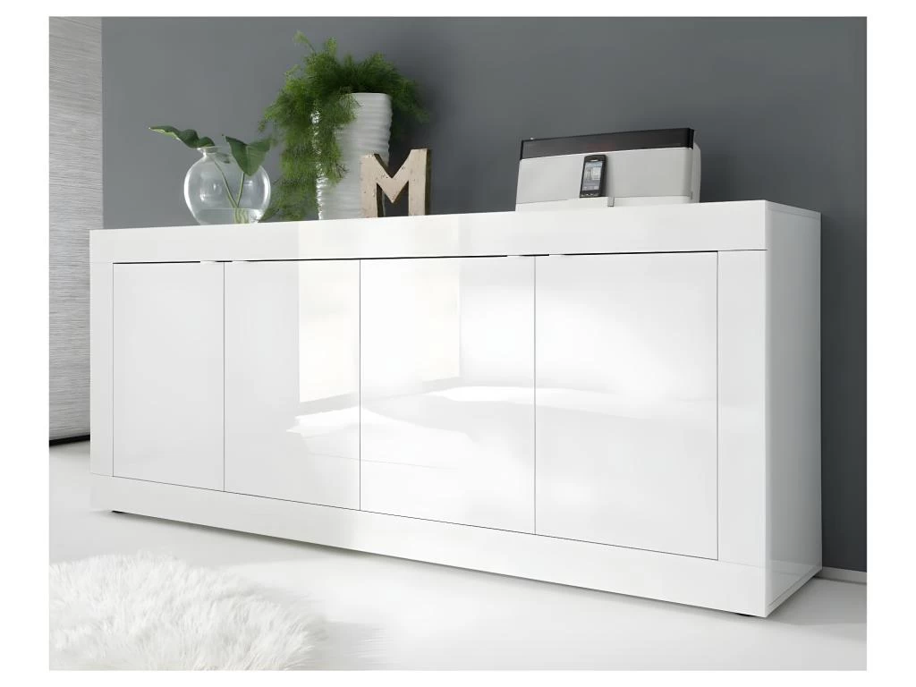 Buffet 4 Portes Blanc Laqué Brillant - MATERA 3 Buffet 4 Portes Blanc Laqué Brillant - MATERA