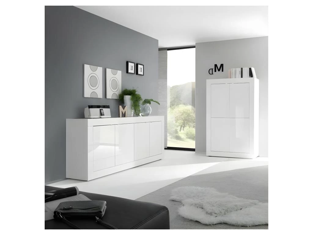 Buffet 4 Portes Blanc Laqué Brillant - MATERA 7 Buffet 4 Portes Blanc Laqué Brillant - MATERA – Image 5