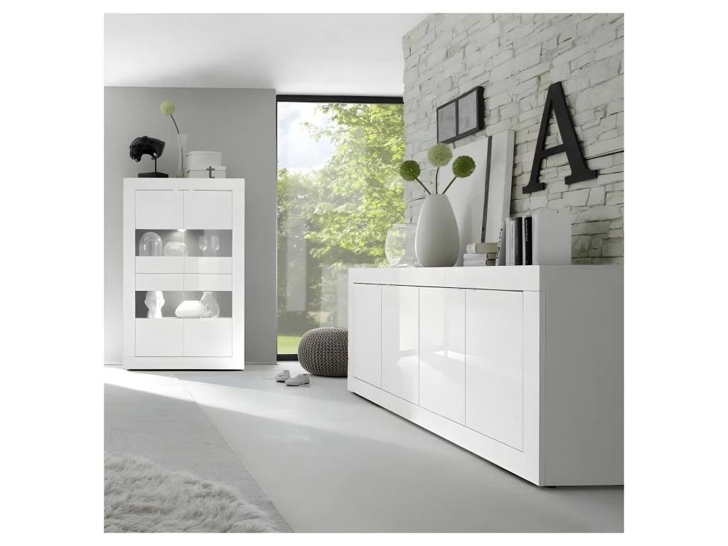 Buffet 4 Portes Blanc Laqué Brillant - MATERA 8 Buffet 4 Portes Blanc Laqué Brillant - MATERA – Image 6
