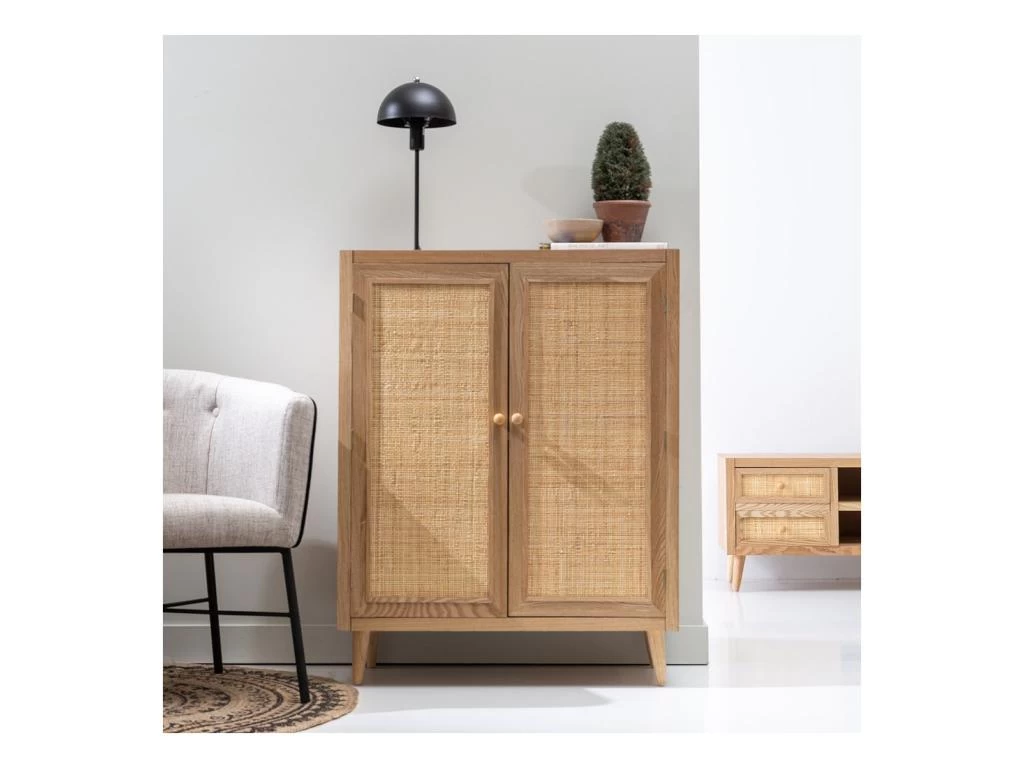 Armoire De Salon 2 Portes Bois Naturel/Rotin - NOLIMP 4 Armoire De Salon 2 Portes Bois Naturel/Rotin - NOLIMP – Image 2