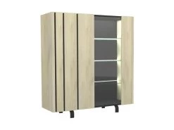 Argentier 2 Portes à LEDs Chêne Clair/Ardoise - FOREST