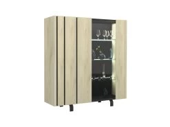 Argentier 2 Portes à LEDs Chêne Clair/Ardoise - FOREST -Magasin de meubles de restaurant buffet 17625979