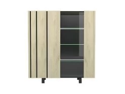 Argentier 2 Portes à LEDs Chêne Clair/Ardoise - FOREST -Magasin de meubles de restaurant buffet 17625981