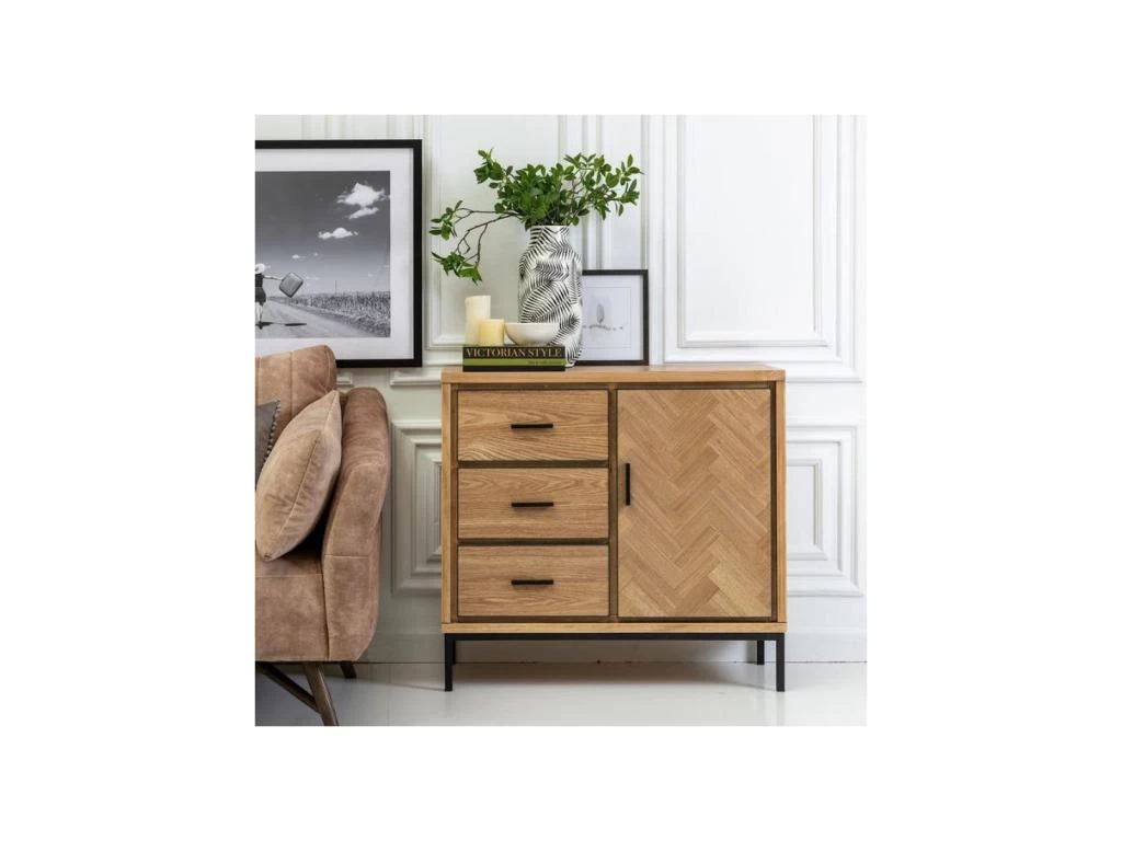 Meuble D'entrée 1 Porte 3 Tiroirs Bois/Métal - KIPSE 4 Meuble D'entrée 1 Porte 3 Tiroirs Bois/Métal - KIPSE – Image 2