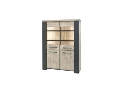 Argentier 4 Portes à LEDs Chêne Délavé/Gris Foncé - PORIRUA