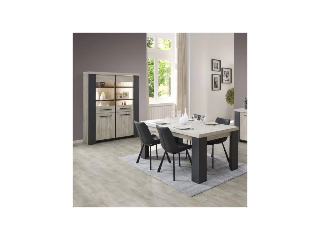 Argentier 4 Portes à LEDs Chêne Délavé/Gris Foncé - PORIRUA 4 Argentier 4 Portes à LEDs Chêne Délavé/Gris Foncé - PORIRUA – Image 2