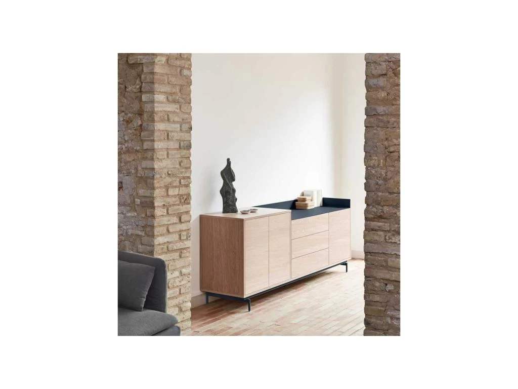 Buffet 3 Portes 3 Tiroirs Chêne Clair/Bleu - TEULAT VALLEY 4 Buffet 3 Portes 3 Tiroirs Chêne Clair/Bleu - TEULAT VALLEY – Image 2