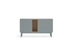 Buffet 1 Porte 3 Tiroirs Laque Gris/Bois - TEULAT CORVO