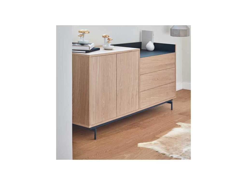 Buffet 2 Portes 3 Tiroirs Chêne Clair/Bleu - TEULAT VALLEY 4 Buffet 2 Portes 3 Tiroirs Chêne Clair/Bleu - TEULAT VALLEY – Image 2