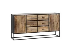 BRATO - Buffet 2 Portes 6 Tiroirs Manguier Et Métal Noir