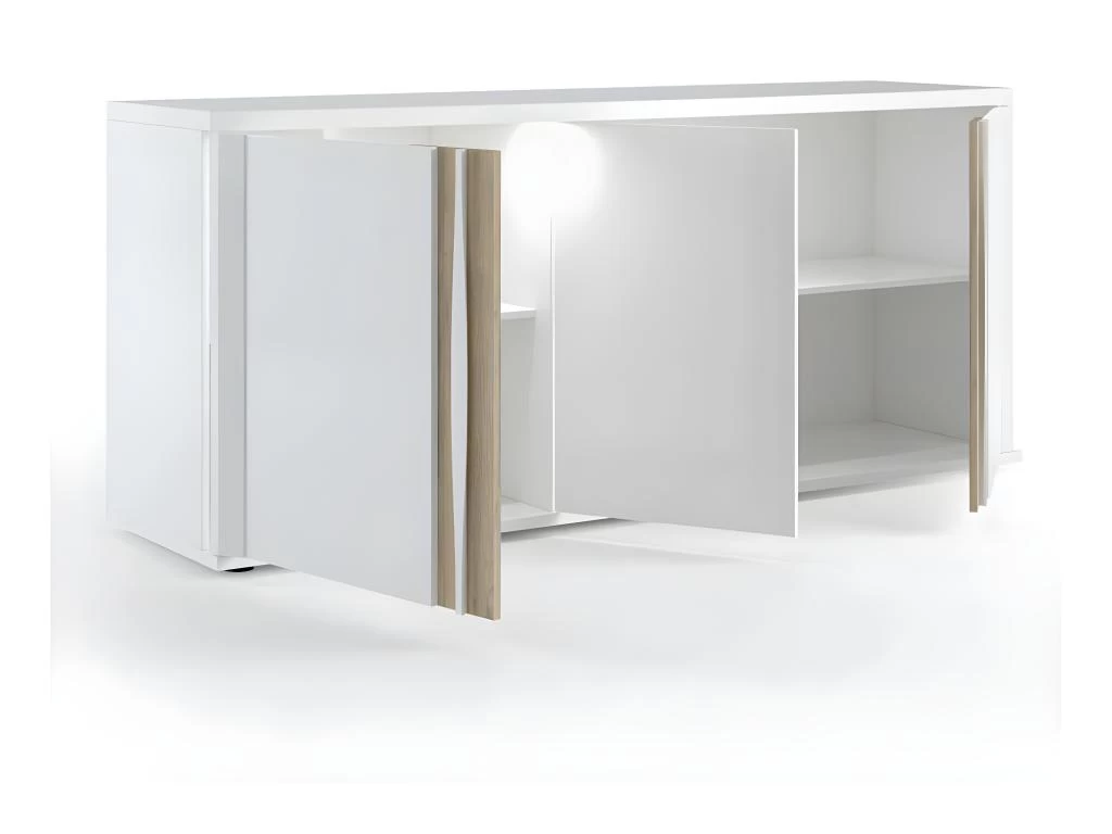 Buffet 3 Portes Blanc Laqué/ Chêne Doré - STAIN 5 Buffet 3 Portes Blanc Laqué/ Chêne Doré - STAIN – Image 3