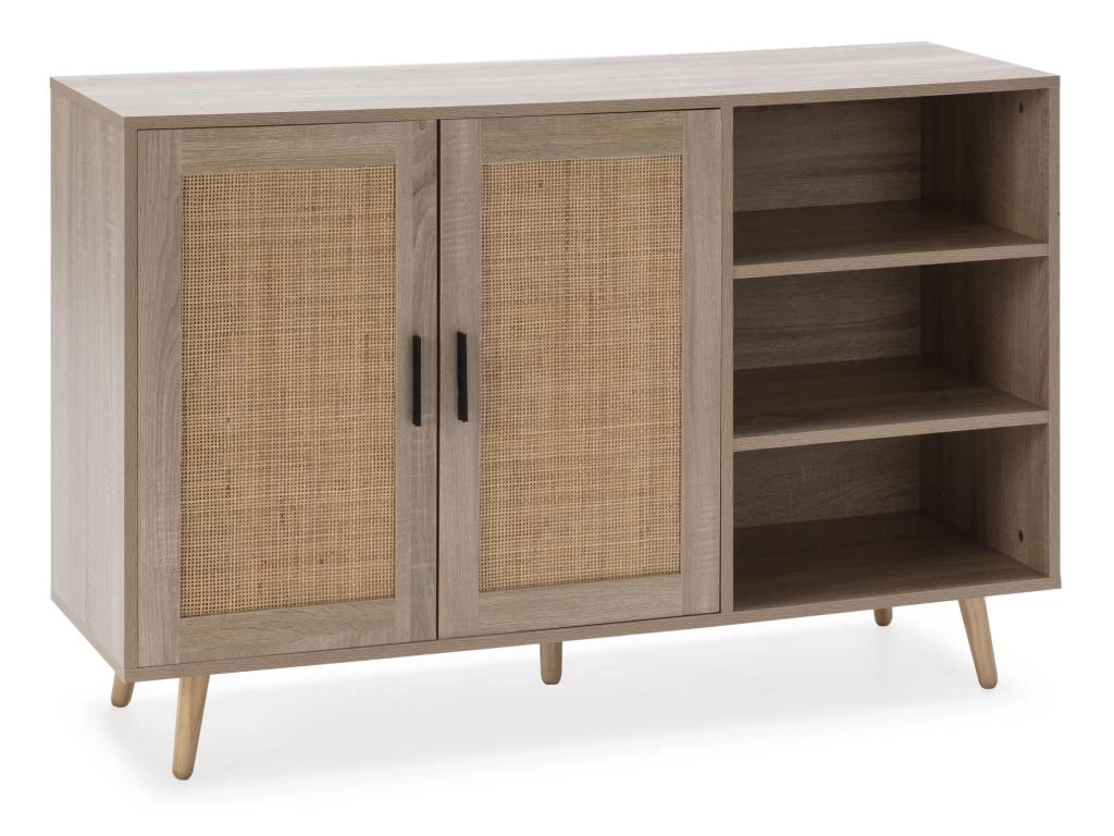 Buffet Dalia 2 Portes Et 3 Niches Couleur Chêne, 120 Cm Longueur 3 Buffet Dalia 2 Portes Et 3 Niches Couleur Chêne, 120 Cm Longueur