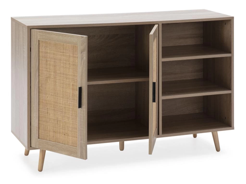 Buffet Dalia 2 Portes Et 3 Niches Couleur Chêne, 120 Cm Longueur 4 Buffet Dalia 2 Portes Et 3 Niches Couleur Chêne, 120 Cm Longueur – Image 2