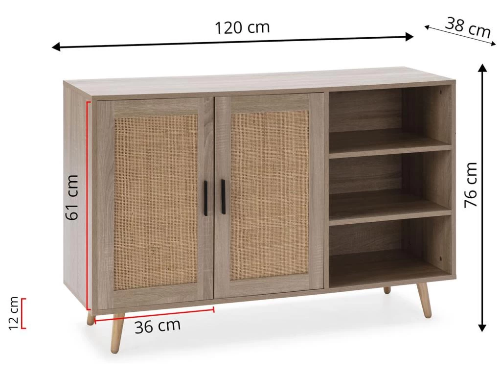 Buffet Dalia 2 Portes Et 3 Niches Couleur Chêne, 120 Cm Longueur 6 Buffet Dalia 2 Portes Et 3 Niches Couleur Chêne, 120 Cm Longueur – Image 4