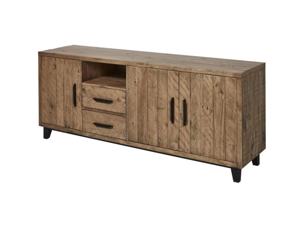 Buffet 3 Portes & 2 Tiroirs Pin "Favola" 200cm Marron 4 Buffet 3 Portes & 2 Tiroirs Pin "Favola" 200cm Marron – Image 2