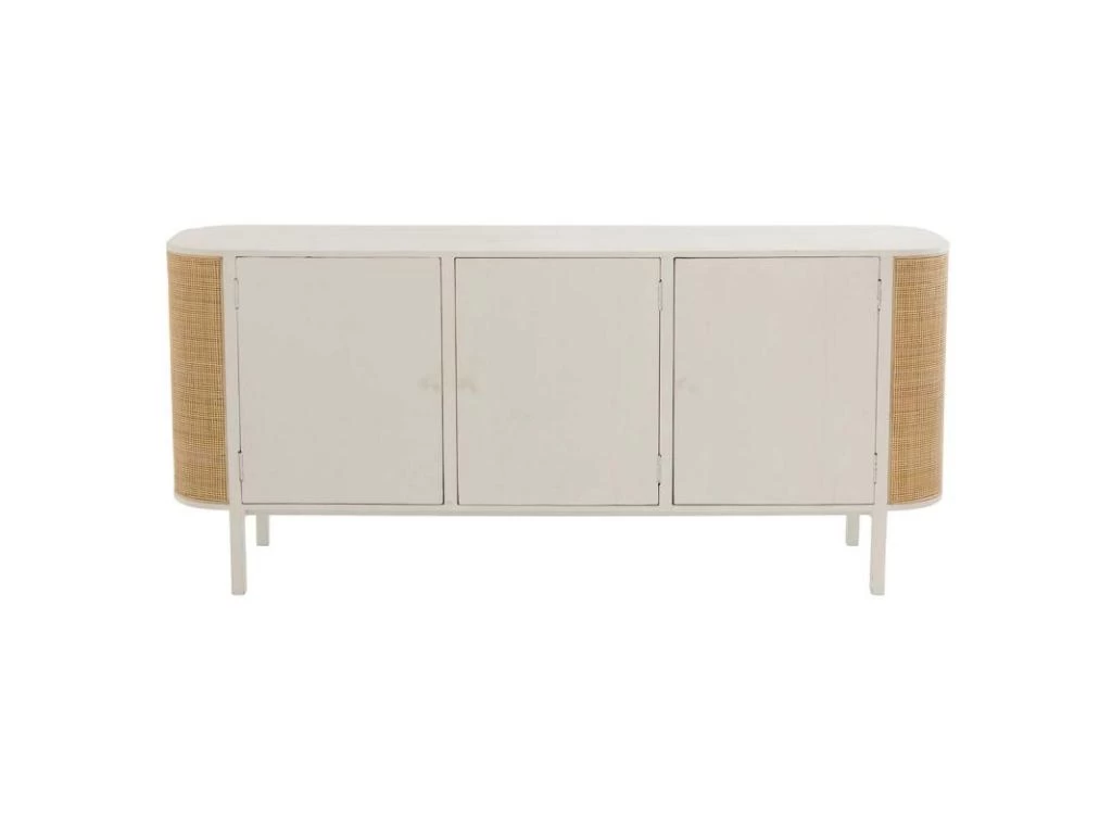 Buffet 3 Portes En Rotin "Molly" 180cm Blanc & Beige 4 Buffet 3 Portes En Rotin "Molly" 180cm Blanc & Beige – Image 2