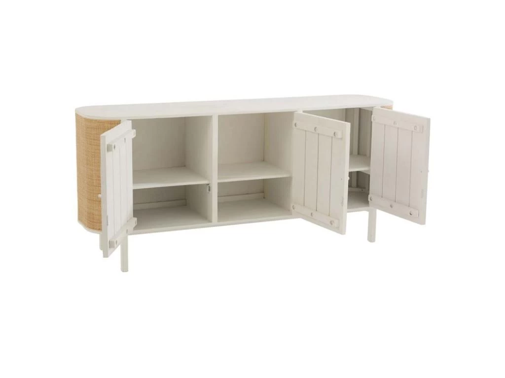 Buffet 3 Portes En Rotin "Molly" 180cm Blanc & Beige 7 Buffet 3 Portes En Rotin "Molly" 180cm Blanc & Beige – Image 5