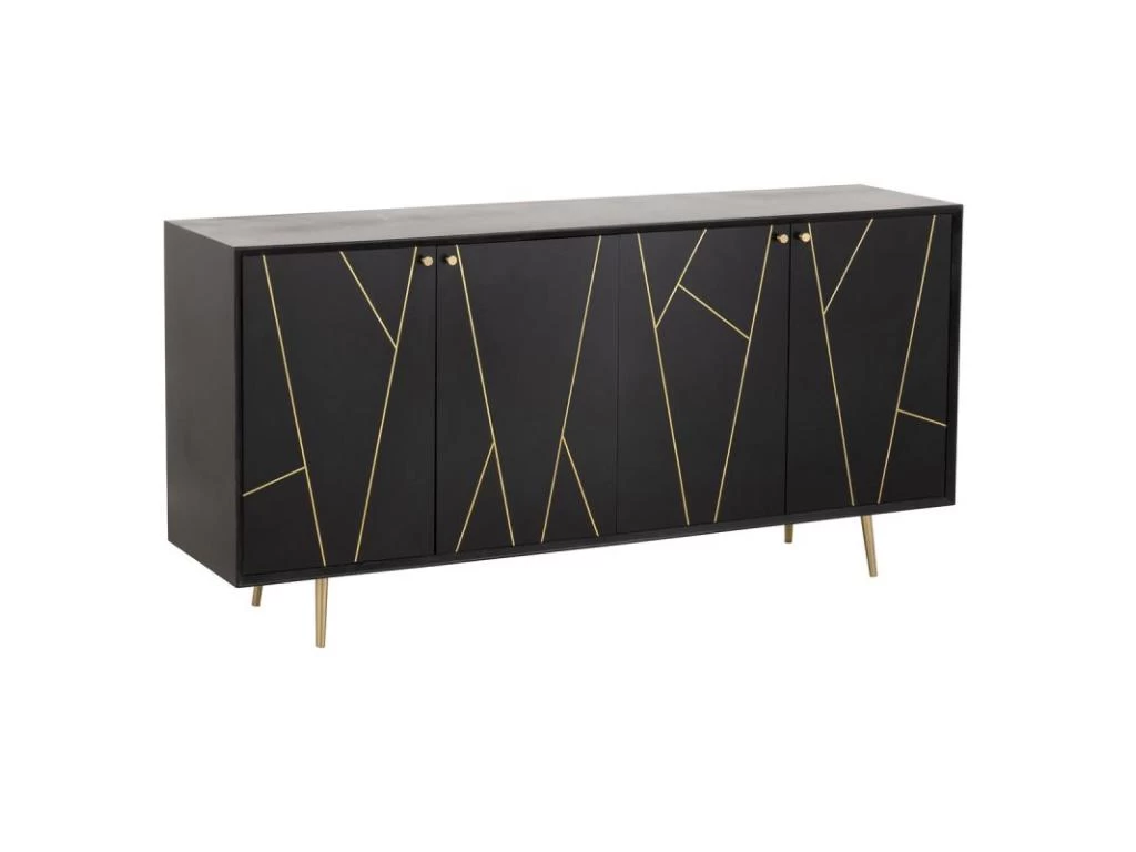 Buffet 4 Portes Design "Remina" 160cm Noir & Or 3 Buffet 4 Portes Design "Remina" 160cm Noir & Or