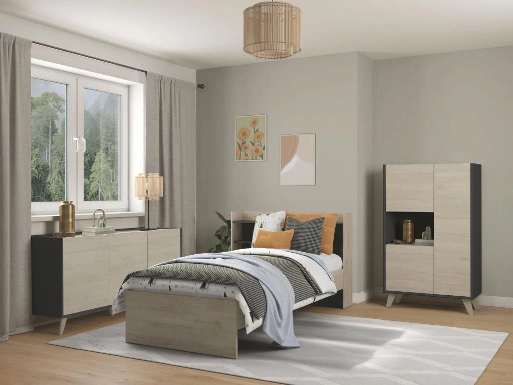 Buffet Haut KOLYMA - 3 Portes & 1 Niche - Coloris : Chêne & Anthracite 9 Buffet Haut KOLYMA - 3 Portes & 1 Niche - Coloris : Chêne & Anthracite – Image 7