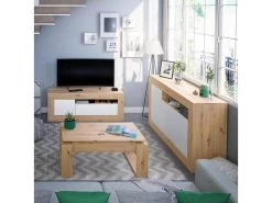 Buffet 3 Portes 1 Niche Blanc/Chêne - TOZA - L 144 X L 42 X H 87 Cm -Magasin de meubles de restaurant buffet 19720403