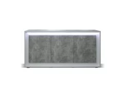 Buffet 3 Portes Blanc/Béton Ciré à LEDs - RODIO - L 170 X L 52 X H 82 Cm