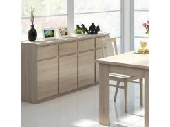 Buffet 4 Portes 4 Tiroirs Chêne Clair - ZYWO - L 220 X L 41 X H 88 Cm