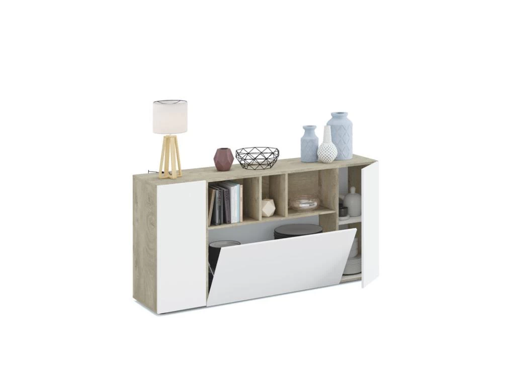 Buffet 3 Portes Blanc/Chêne - ARTICA - L 150 X L 41 X H 76 Cm 4 Buffet 3 Portes Blanc/Chêne - ARTICA - L 150 X L 41 X H 76 Cm – Image 2