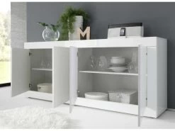 Buffet Moderne 4 Portes En Bois Blanc Laqué Brillant - MILAN - L 207 X L 43 X H 86 Cm -Magasin de meubles de restaurant buffet 19720831
