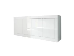 Buffet Moderne 4 Portes En Bois Blanc Laqué Brillant - MILAN - L 207 X L 43 X H 86 Cm -Magasin de meubles de restaurant buffet 19720837