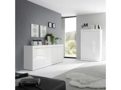 Buffet Moderne 4 Portes En Bois Blanc Laqué Brillant - MILAN - L 207 X L 43 X H 86 Cm -Magasin de meubles de restaurant buffet 19720839