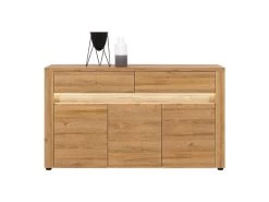 Buffet 3 Portes Battantes 2 Tiroirs Chêne à LED - BIELSKO - L 150 X L 40 X H 86 Cm