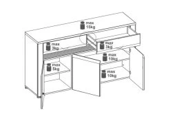 Buffet 3 Portes Battantes 2 Tiroirs Chêne à LED - BIELSKO - L 150 X L 40 X H 86 Cm -Magasin de meubles de restaurant buffet 19823205