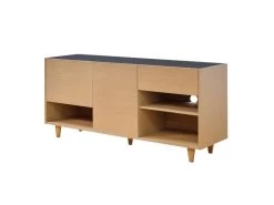 Buffet 165 Cm Décor Chêne Clair Avec Plateau Verre Fumé - MADDE 6862