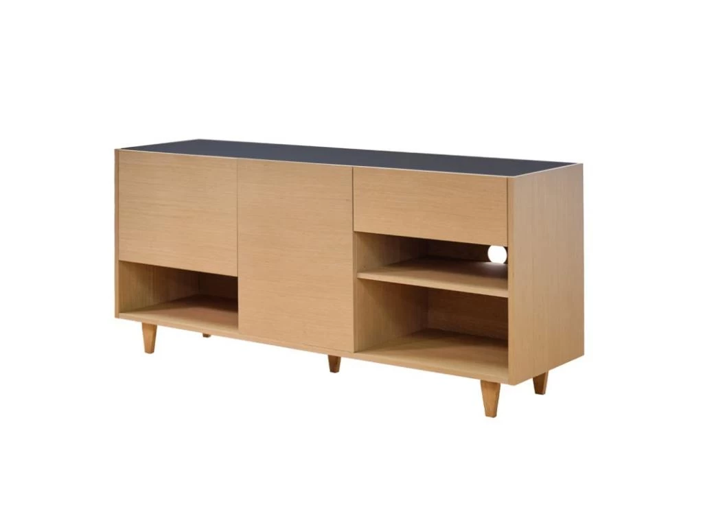 Buffet 165 Cm Décor Chêne Clair Avec Plateau Verre Fumé - MADDE 6862 3 Buffet 165 Cm Décor Chêne Clair Avec Plateau Verre Fumé - MADDE 6862