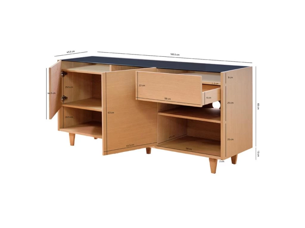 Buffet 165 Cm Décor Chêne Clair Avec Plateau Verre Fumé - MADDE 6862 7 Buffet 165 Cm Décor Chêne Clair Avec Plateau Verre Fumé - MADDE 6862 – Image 5