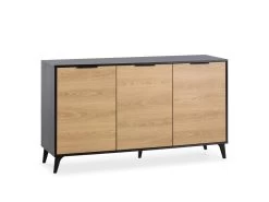 Buffet Kalma 3 Portes En Noir/chêne, Largeur 136 Cm