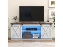 Buffet Avec 2 Portes Coulissantes + Compartiments - étagères Réglables - Blanc