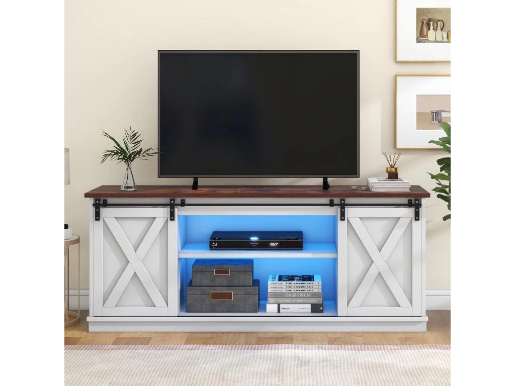 Buffet Avec 2 Portes Coulissantes + Compartiments - étagères Réglables - Blanc 3 Buffet Avec 2 Portes Coulissantes + Compartiments - étagères Réglables - Blanc