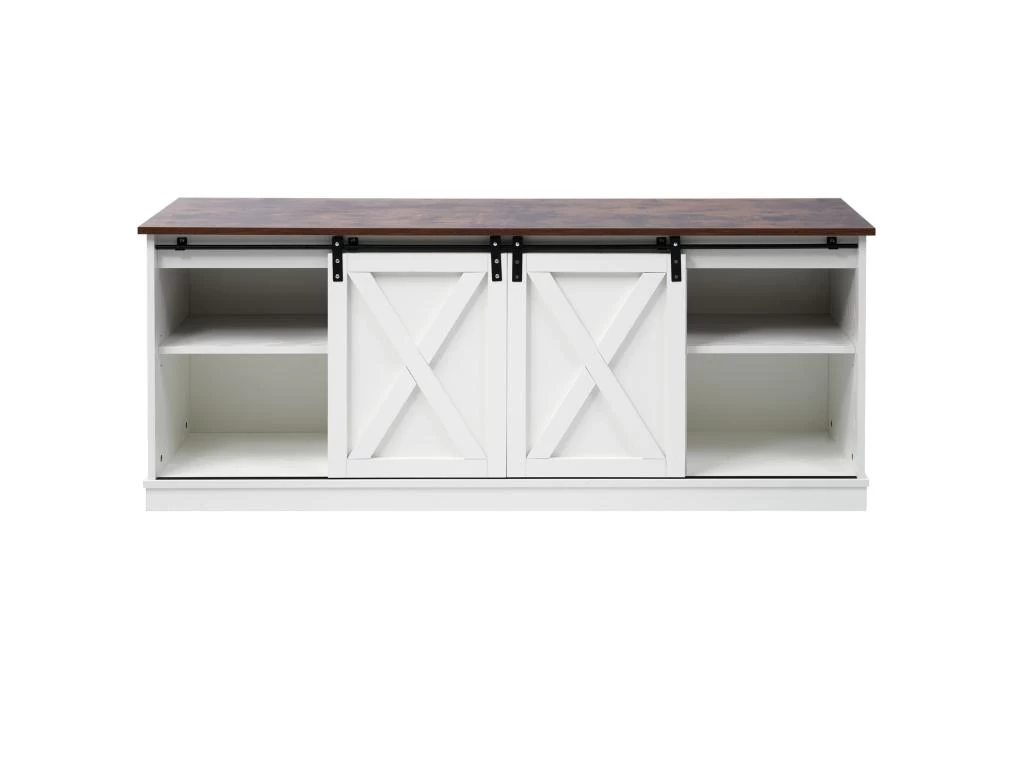 Buffet Avec 2 Portes Coulissantes + Compartiments - étagères Réglables - Blanc 4 Buffet Avec 2 Portes Coulissantes + Compartiments - étagères Réglables - Blanc – Image 2